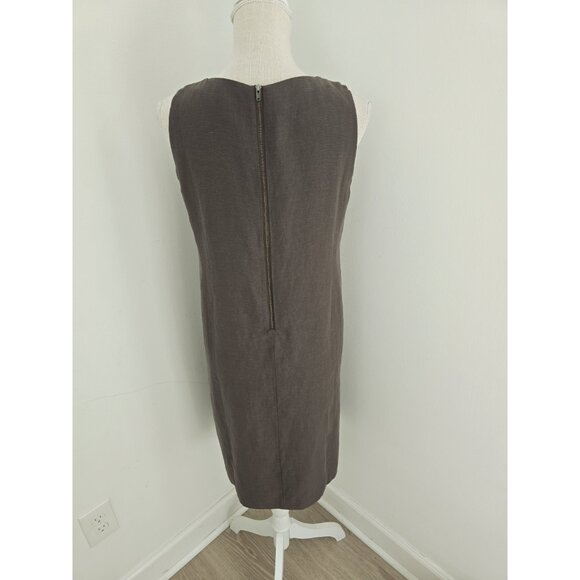 Eileen Fisher Linen Tencel Sleeveless Brown Drapey Scoop Shift Dress S Small - Picture 7 of 13